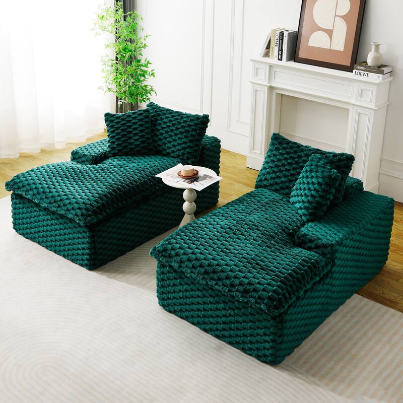 Double Chaise Lounge Sofa Turtle Velvet Sectional Sofa Set Lazy Sleeper Sofa, Full Compressed Sponge