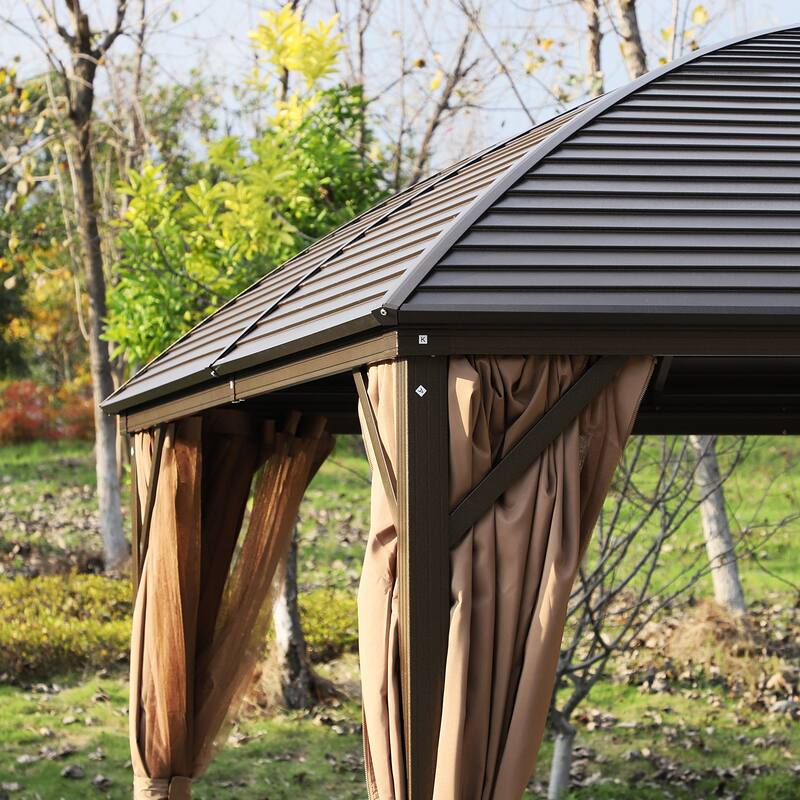 Outsunny 10x13 Hardtop Gazebo, Permanent Metal Roof Gazebo Canopy Arc with Aluminum Frame