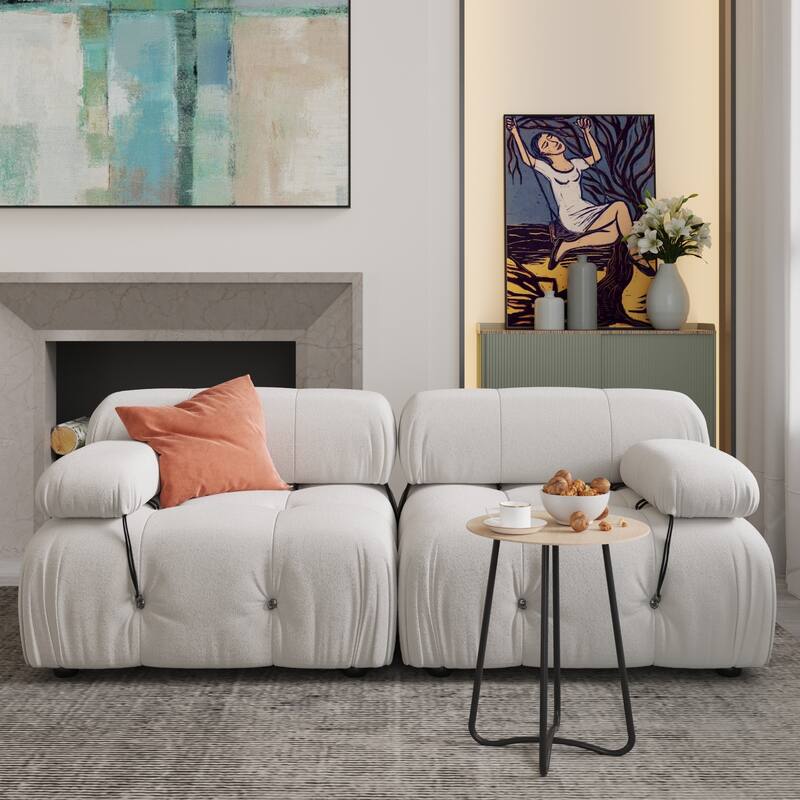 Modern Loveseat Couch Teddy Sectional Sofa - Beige