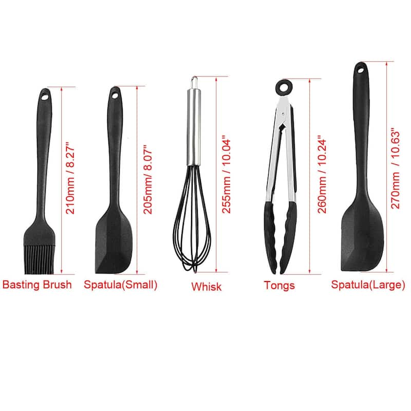 Kitchen Utensil Set 10 in 1 Silicone Cooking Gadgets Nonstick Cookware - Black