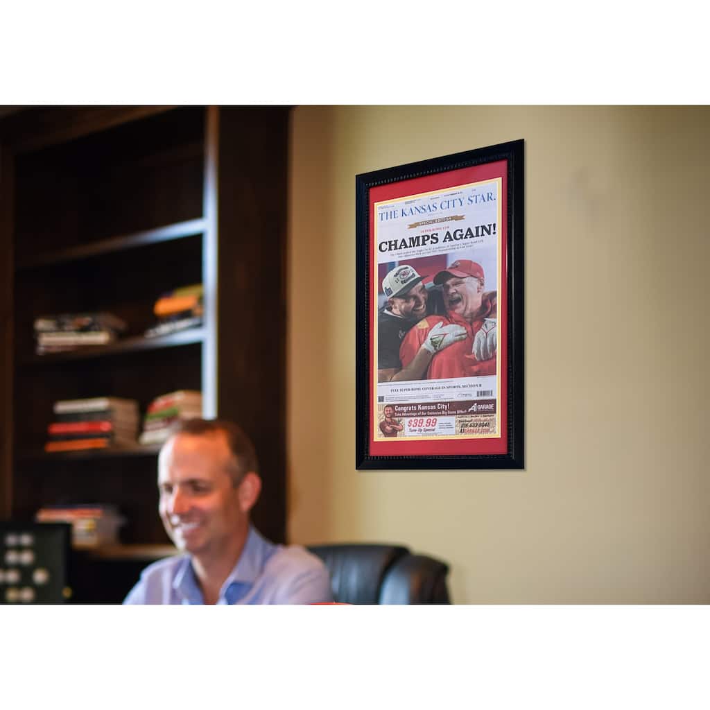 Kansas City Chiefs Super Bowl 57 LVII Champions Front Page 14x26 Framed Newspaper With Travis Kelce Andy Reid 2/14/23 CHAMPS