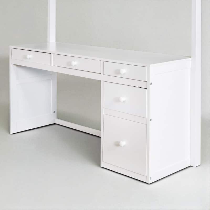 Full/Twin Size Loft Bed with Ladder, Desk, Shelves, and Drawers, Solid Wood Frame for Kids or Teens