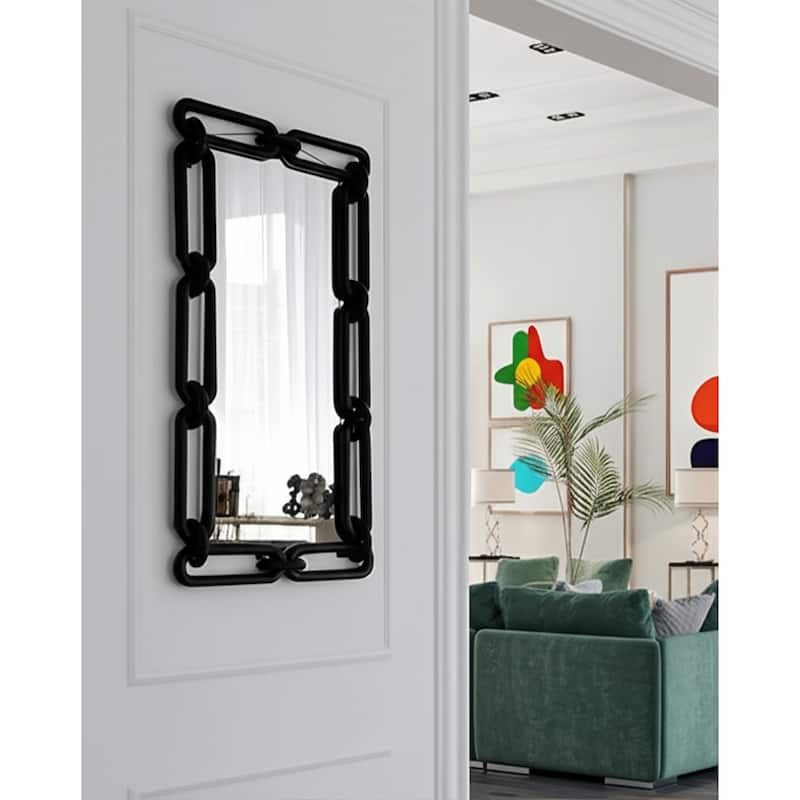 Wood Mirror Rectangular Chain-Link Frame for Casual Home - 48" Black - 23.75" x 2.5" x 48"