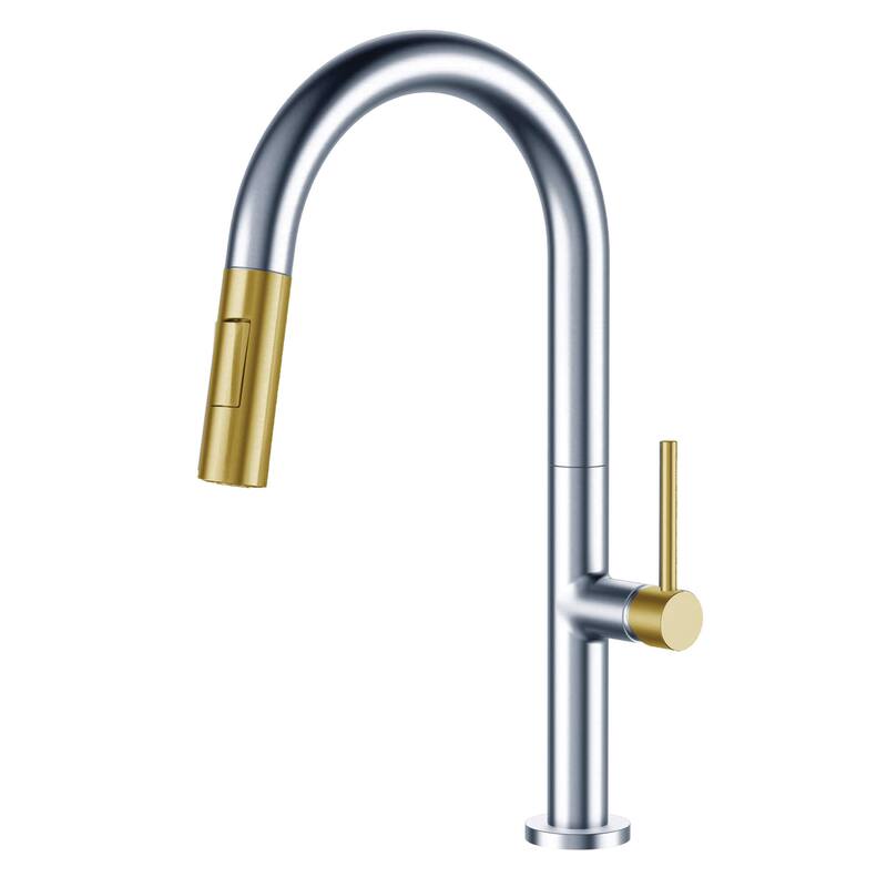Fine Fixtures Pull Down Single Handle Kitchen Faucet - Polished Chrome - Satin Brass