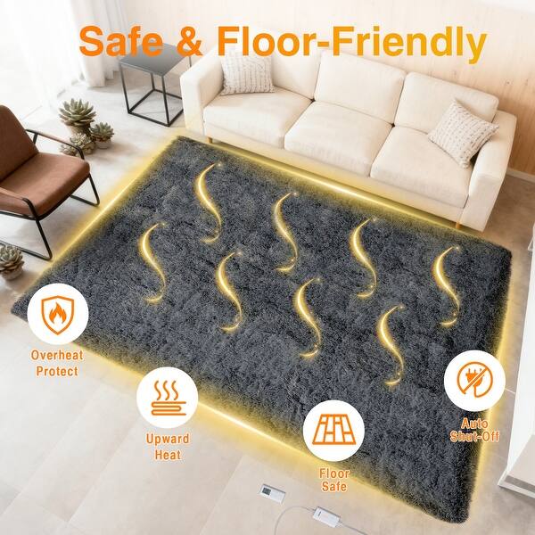 Garvee Electric Heating Carpet Fluffy Heated Area Rug with Timer - Bed ...