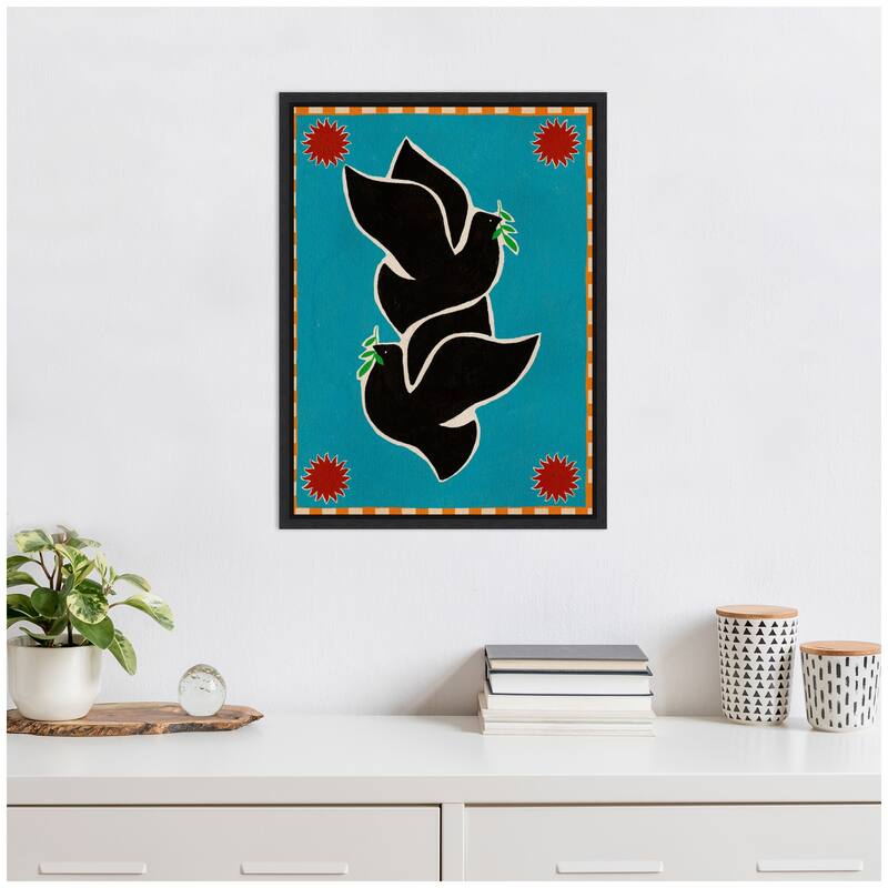 Kate and Laurel Sylvie Lush Duo 4 Birds Framed Canvas by Shatha Al Dafai