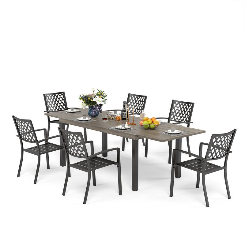 MAISON ARTS 7/9-Pieces Patio Dining Set with Metal Rectangle Expandable Table and Metal Stackable Chairs