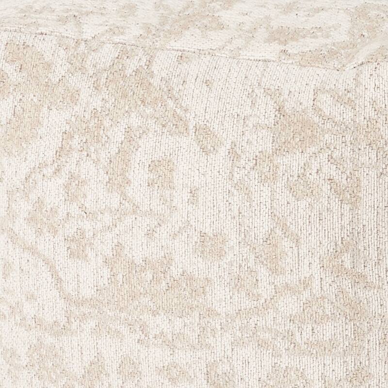 HomeRoots 18" Cream and Beige Fabric Damask Pouf Ottoman