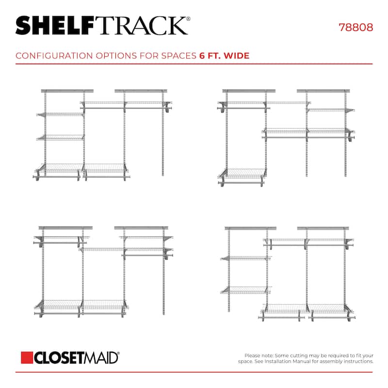ClosetMaid ShelfTrack 48-72 inch W Adjustable Wire Closet System
