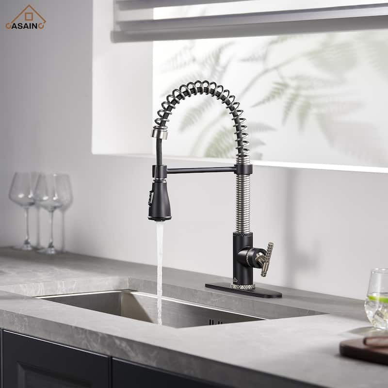 Single Handle Pull Down Sprayer Kitchen Faucet - Brown