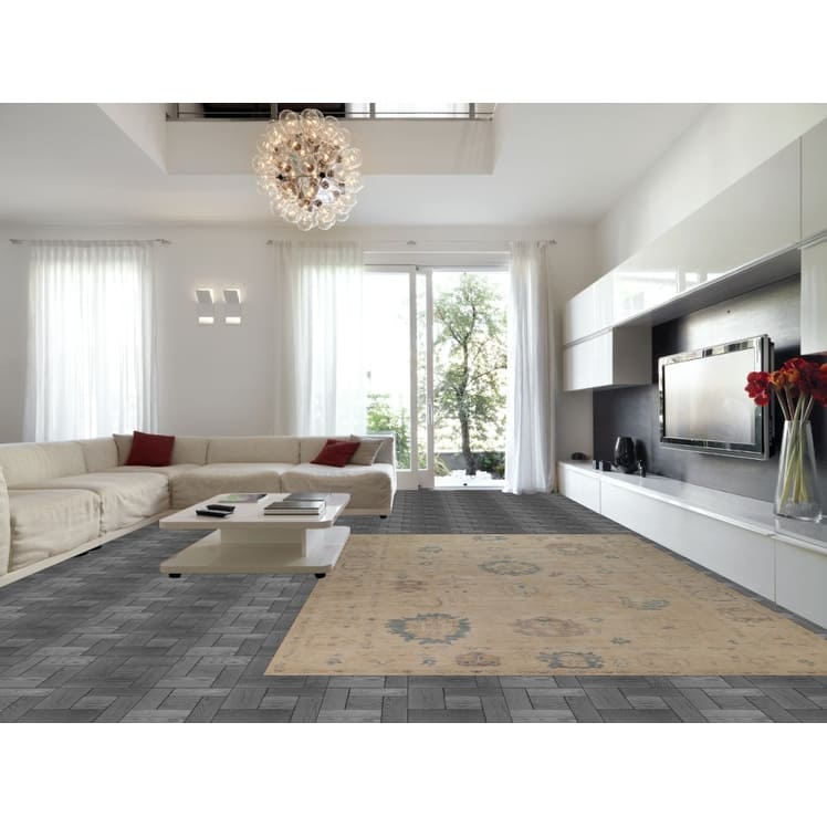 Transitional Beige Oushak Turkish Large Rug Hand-Knotted Wool Carpet - 9'6"x 13'9"