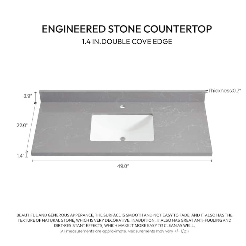 Malaga Composite Stone Vanity Top with White Rectangular Sink