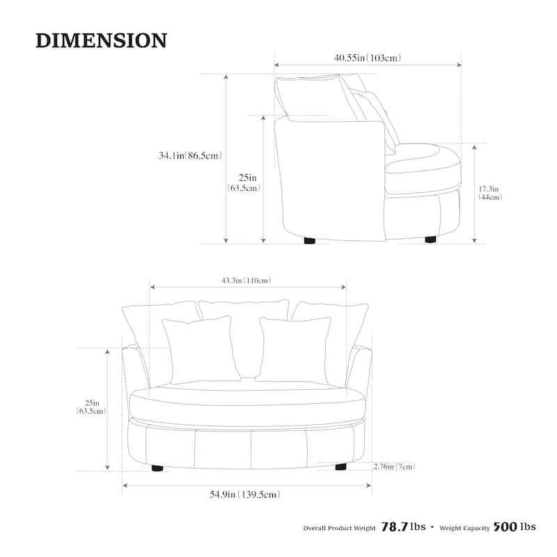 55.1" W Accent Barrel Chair,Modern Oversized Sofa Chair with 5 Pillows