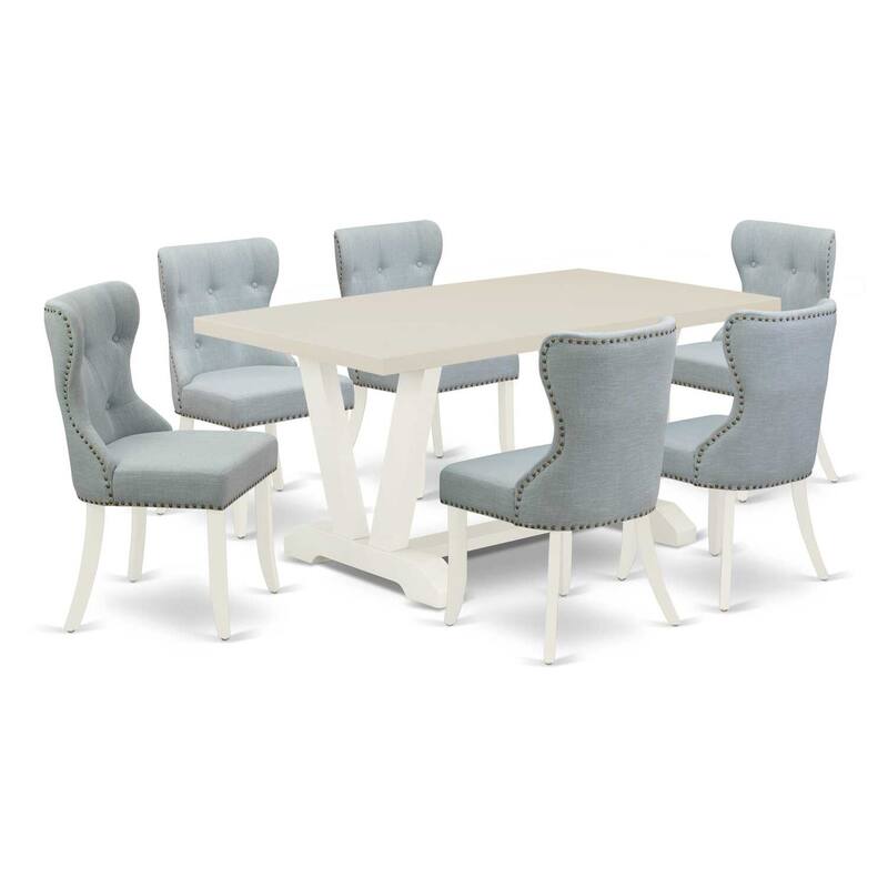 HomeStock 7-Piece Natural Oak Finish Solid Wood Top Dining Table with 6-Chairs
