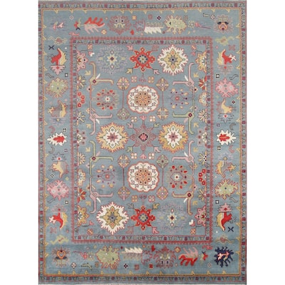 Blue Oushak Indian Area Rug Hand-Knotted Wool Carpet - 8'0"x 9'9"