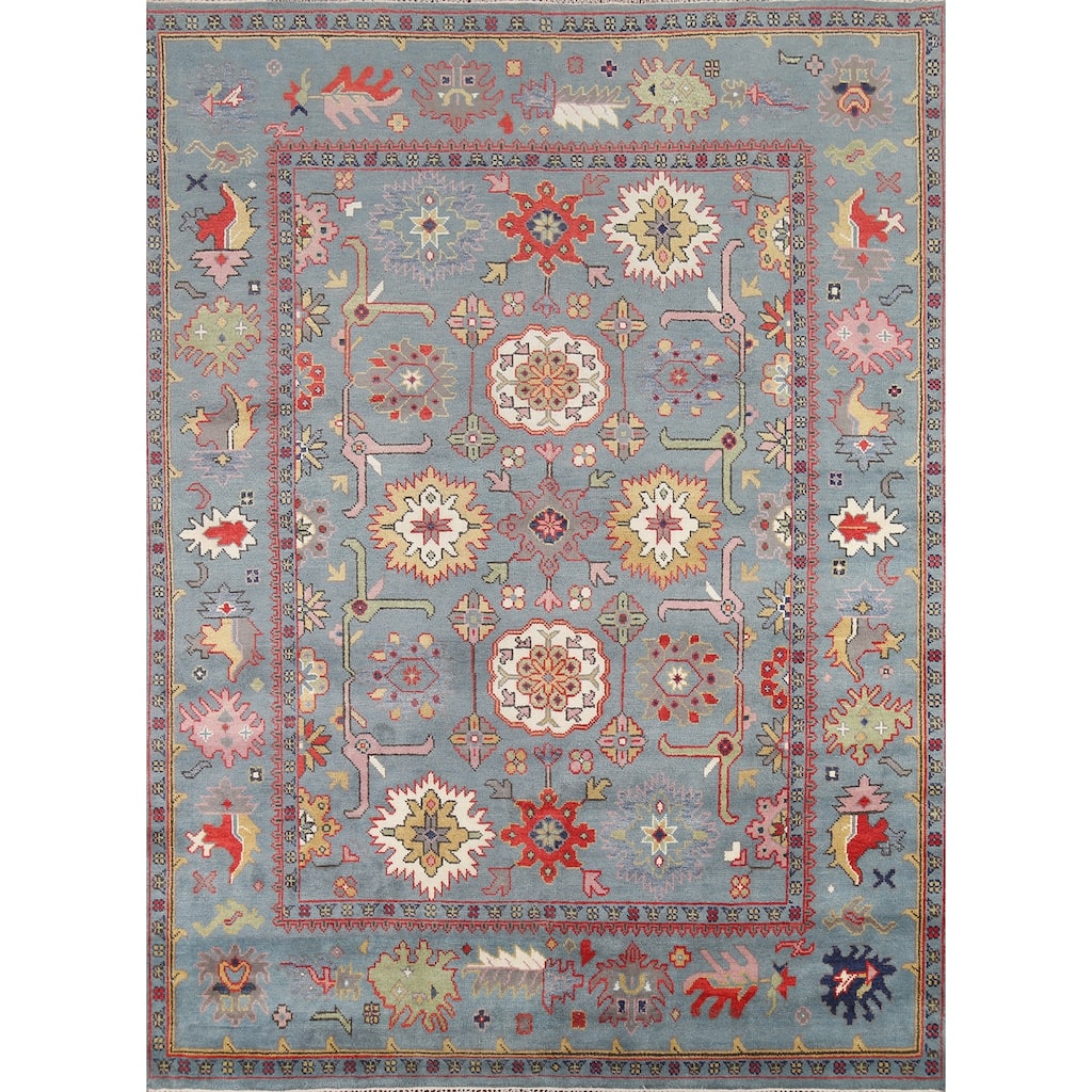 Blue Oushak Indian Area Rug Hand-Knotted Wool Carpet - 8'0"x 9'9"
