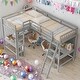 preview thumbnail 1 of 13, Twin Size L-Shaped Loft Bed With Ladder And 2 Built-in L-Shaped Desks Grey
