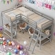 preview thumbnail 2 of 13, Twin Size Wood L-Shaped Loft Bed With Ladder And 2 Built-in L-Shaped Desks,Sturdy Frame