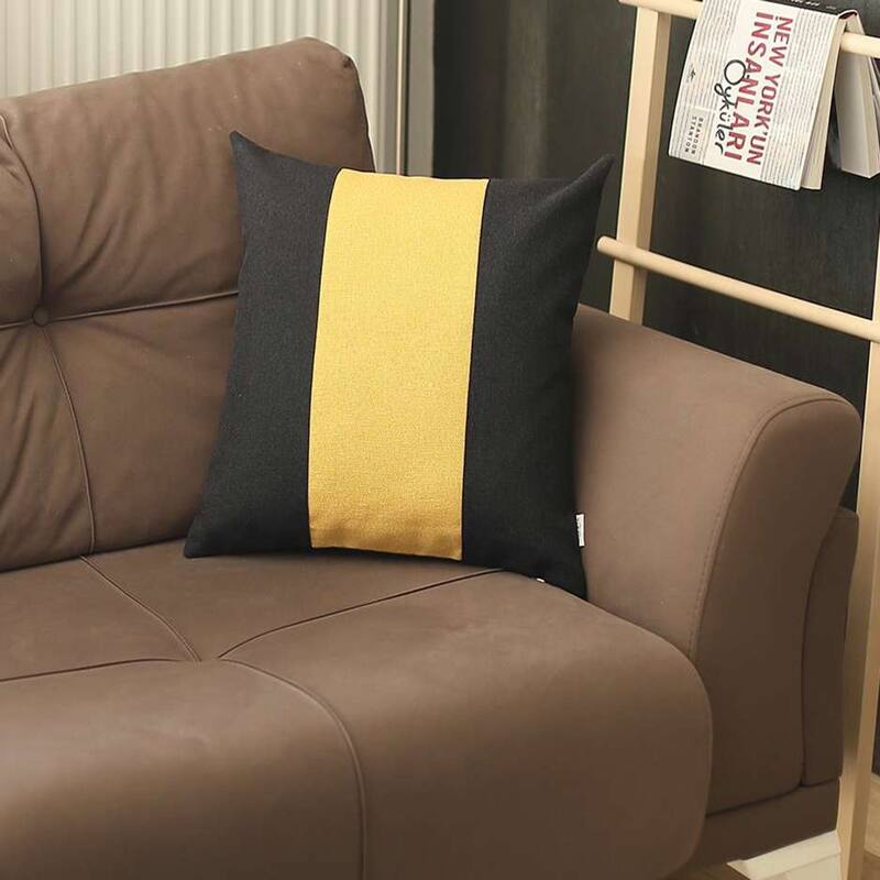 Black and Yellow Centered Strap Throw Pillow - Yellow