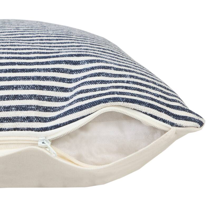 HomeRoots 20" X 20" Blue And White 100% Cotton Striped Zippered Pillow