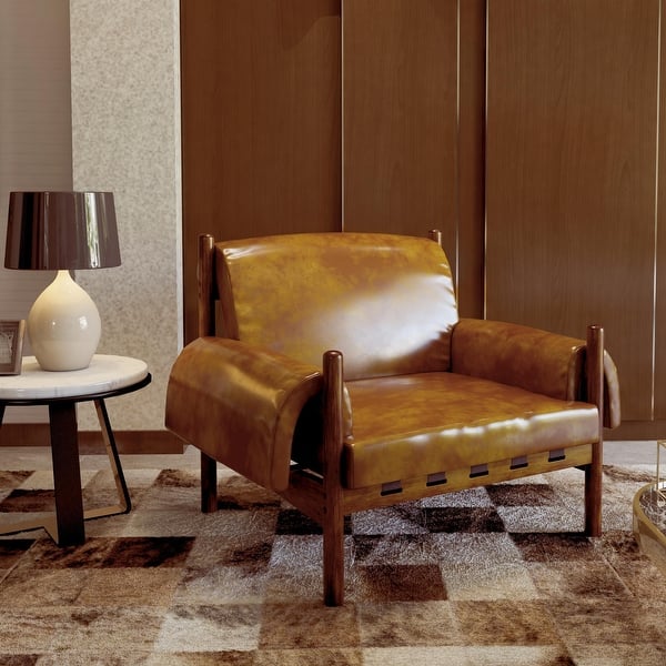 Rustic Accent Chair Vintage Solid Wood Upholstered Chair for Living Room, Bedroom, Reading