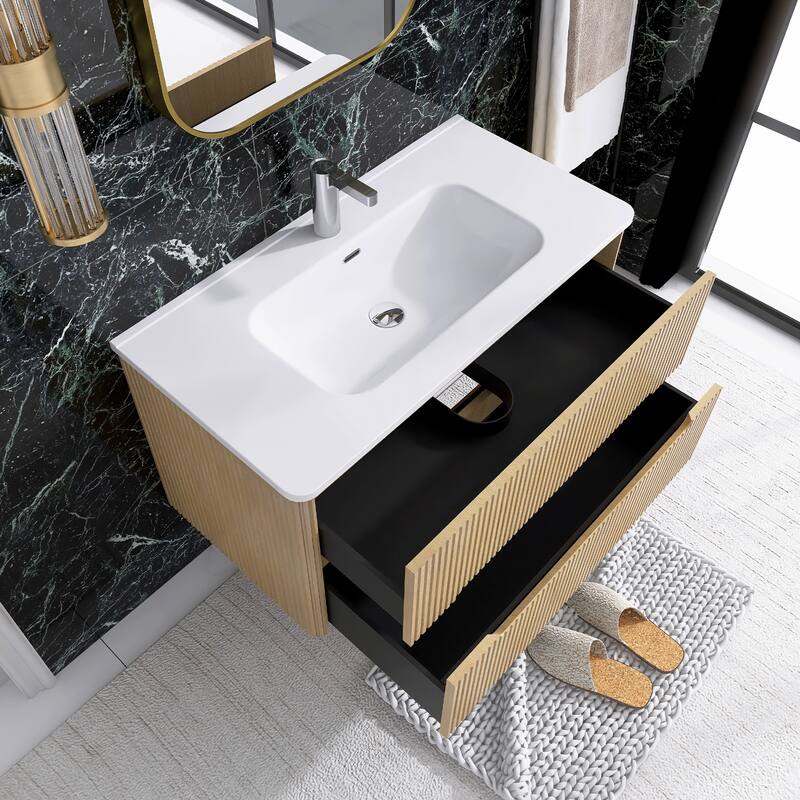 Floating Bathroom Vanity Integrated White Ceramic Sink
