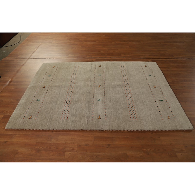 Hand Knotted Oriental 100% Wool Carpet Tribal Tribal Green Gabbeh Area Rug - 6' 6'' X 4' 7''
