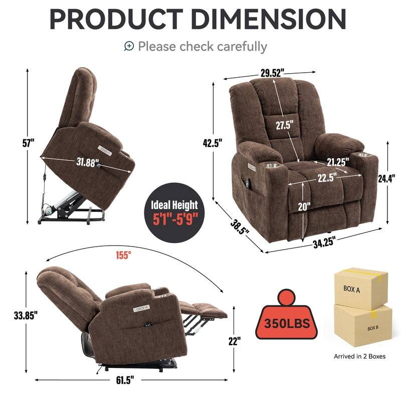 Large Power Lift Recliner with Massage & Heat - Heavy Duty Wide Recliner Chair for Elderly, USB/Type-C Charging, Cup Holders