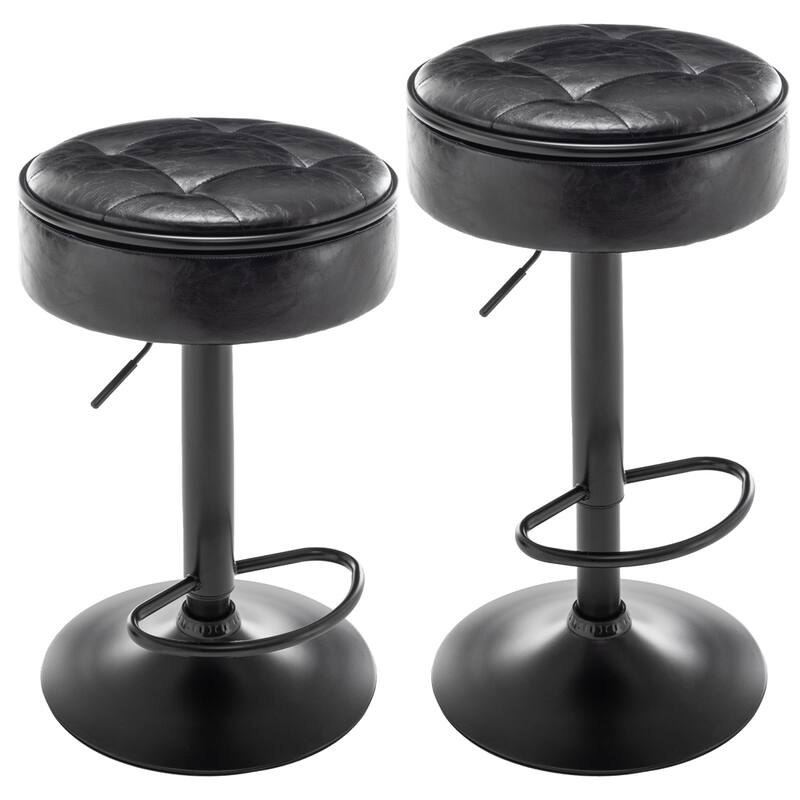 Round Storage Bar Stool Set of 2,Height Adjustable with Metal Frame