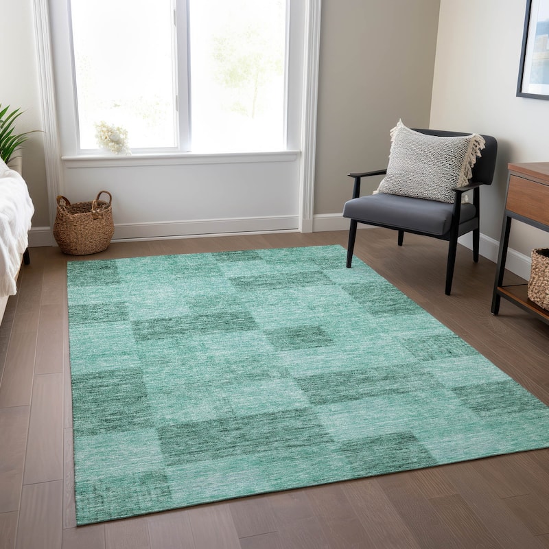 Machine Washable Indoor/ Outdoor Checker Chantille Rug