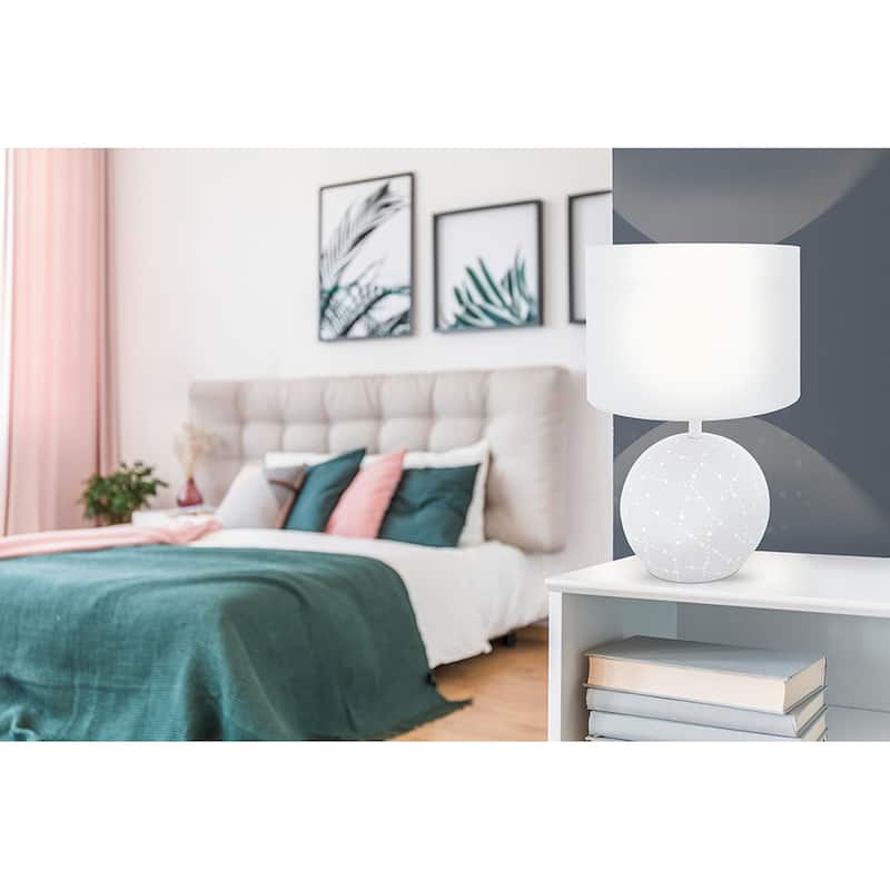 Eglo Montalbano 1-Light White Round Table Lamp with White Fabric - White