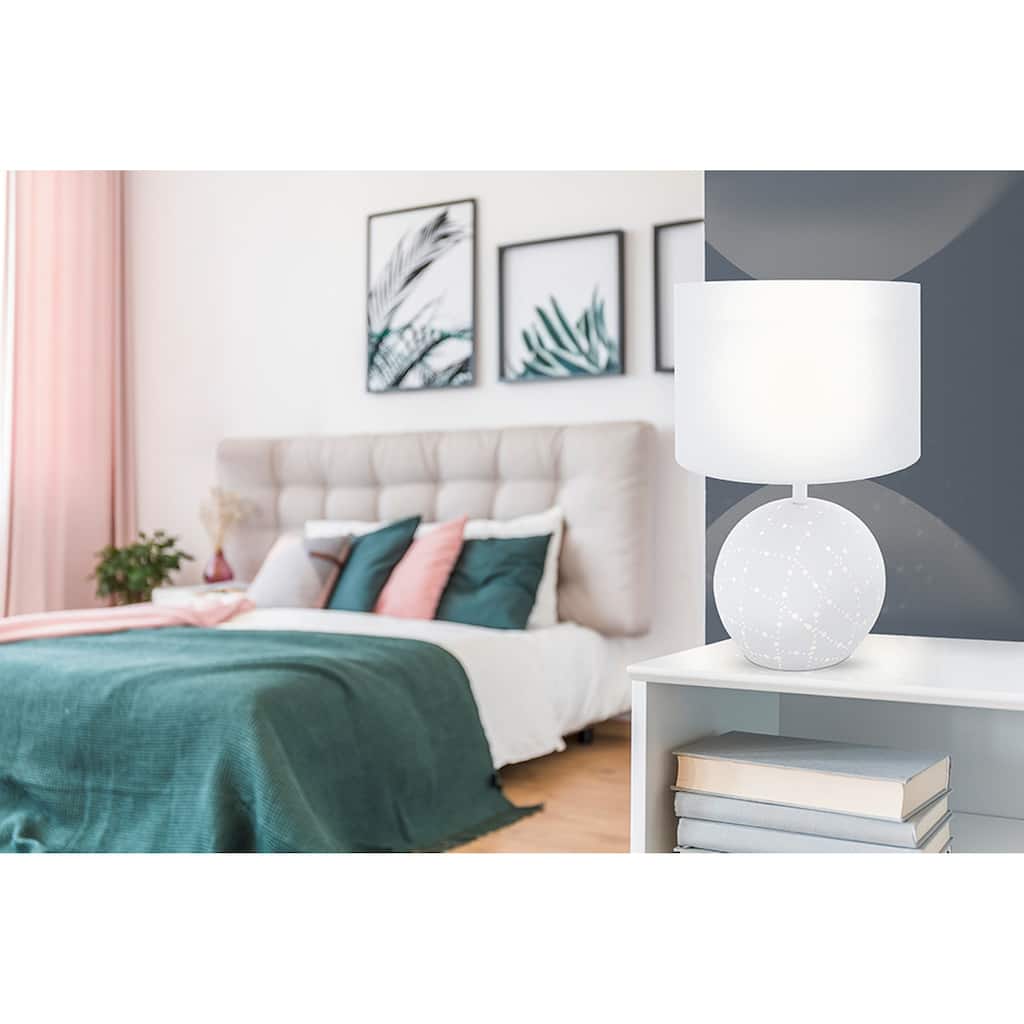 Eglo Montalbano 1-Light White Round Table Lamp with White Fabric