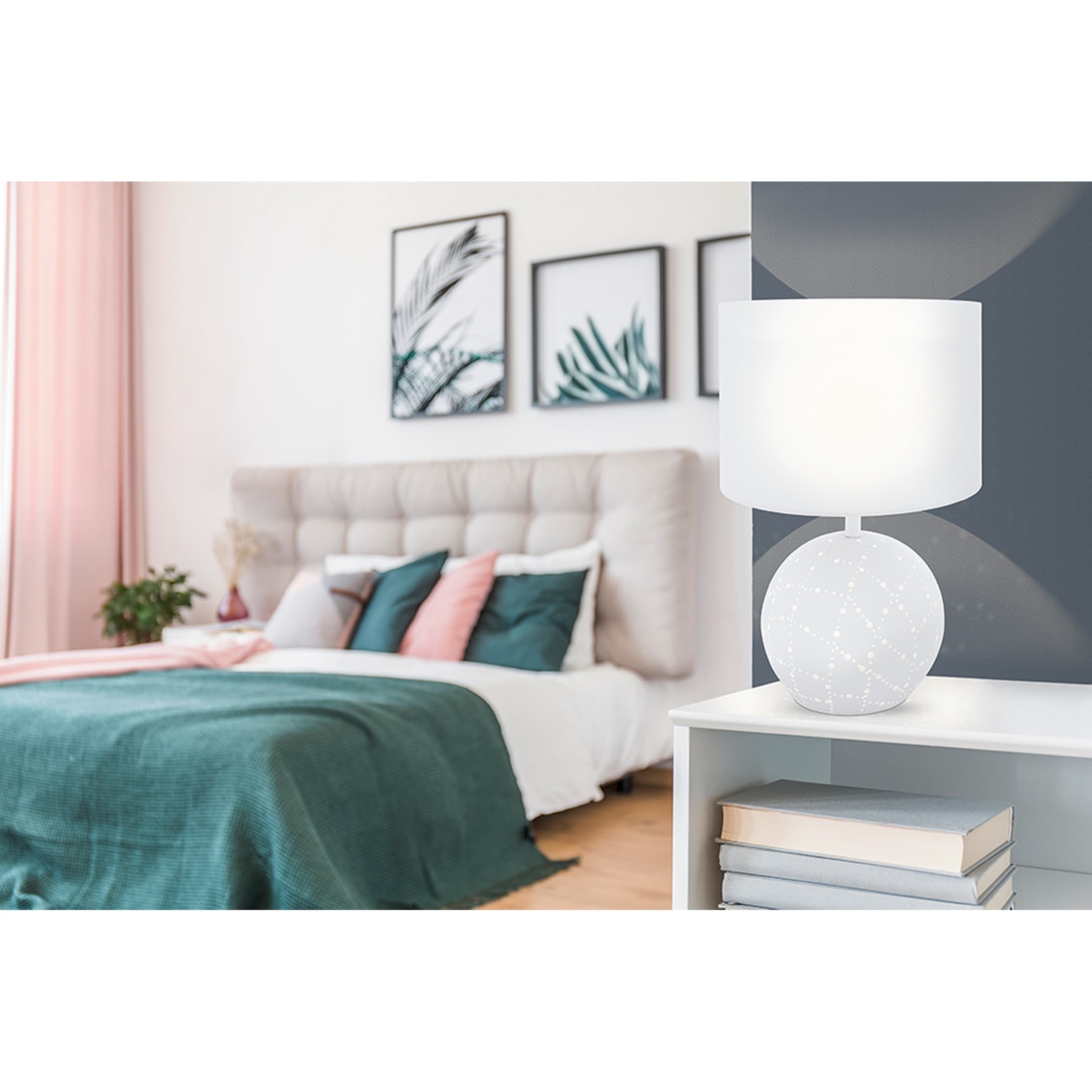 Eglo Montalbano 1-Light White Round Table Lamp with White Fabric