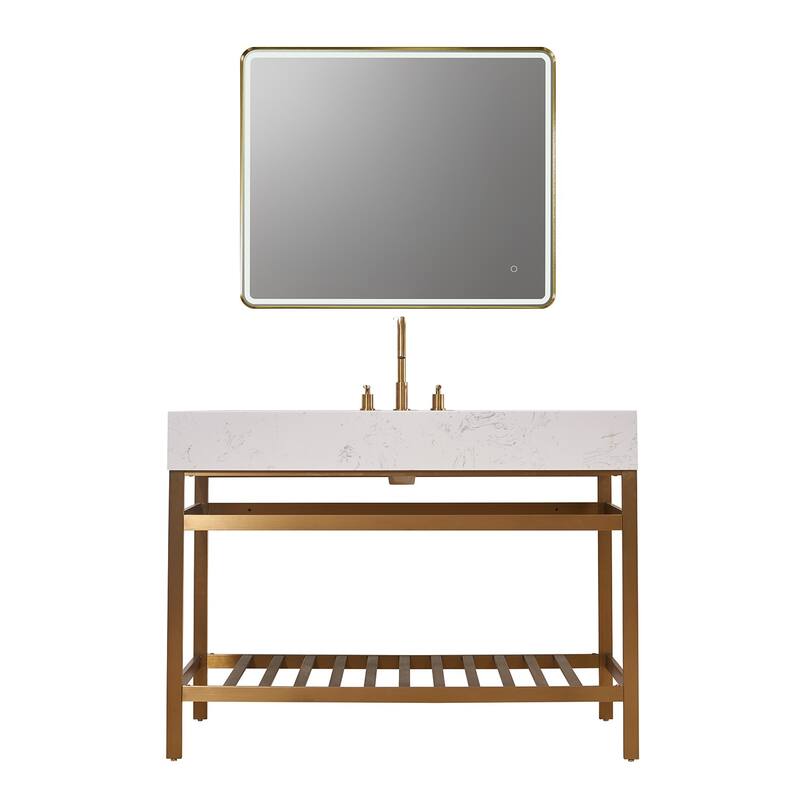 Altair Merano Stainless Steel Vanity Console with Stone Countertop and Mirror