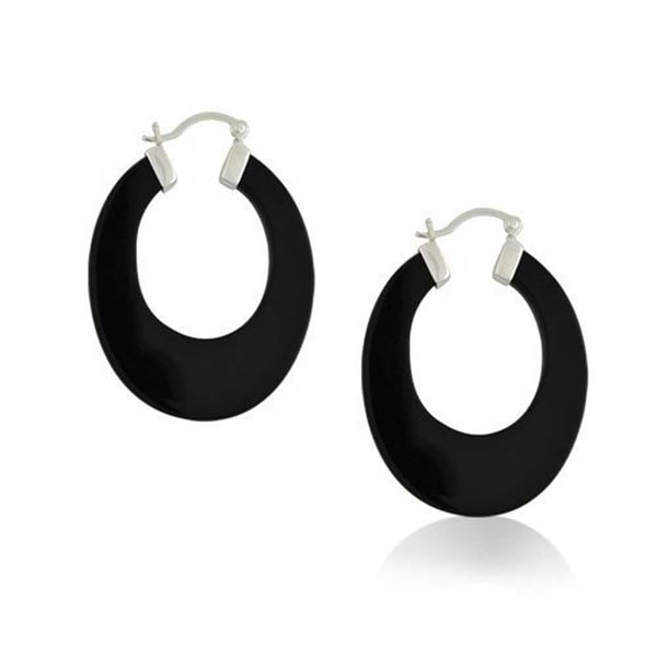 Bling Jewelry 925 Silver Boho Style Imitation Black Onyx Hoop Bling Jewelry 925 Silver Boho Style Imitation Black Onyx Hoop Earrings