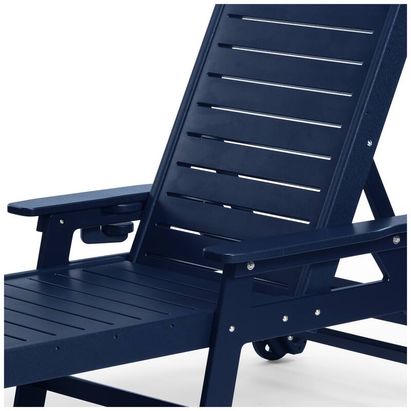 Brighton Outdoor Poly Reclining Chaise Lounge with Wheels & Cup Holder