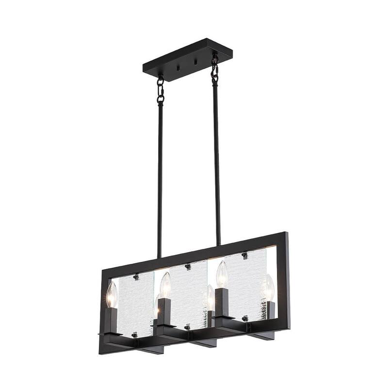 Modern Farmhouse 6-Light Black Rectangle Island Pendant Textured Glass