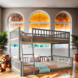 Detachable Design High-Quality Solid Pine Wood Bunk Bed, Full Xl Over Queen Loft Bed, Easy Assembly