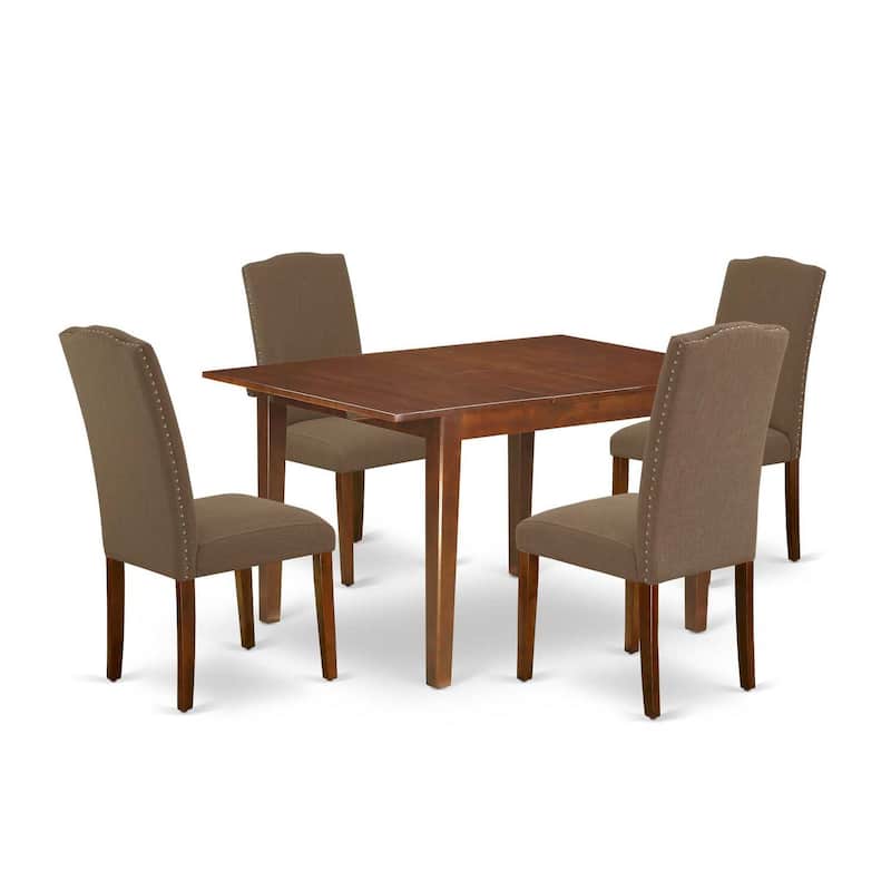 Modern Dining Set 5 Piece - Rectangle Table with Leaf & 4 Linen Chairs - Rustic Refinement