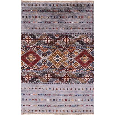 Golden Nile Grey Khorjin Persian Gabbeh Handmade Wool Rug - 2' 8" X 4' 1"