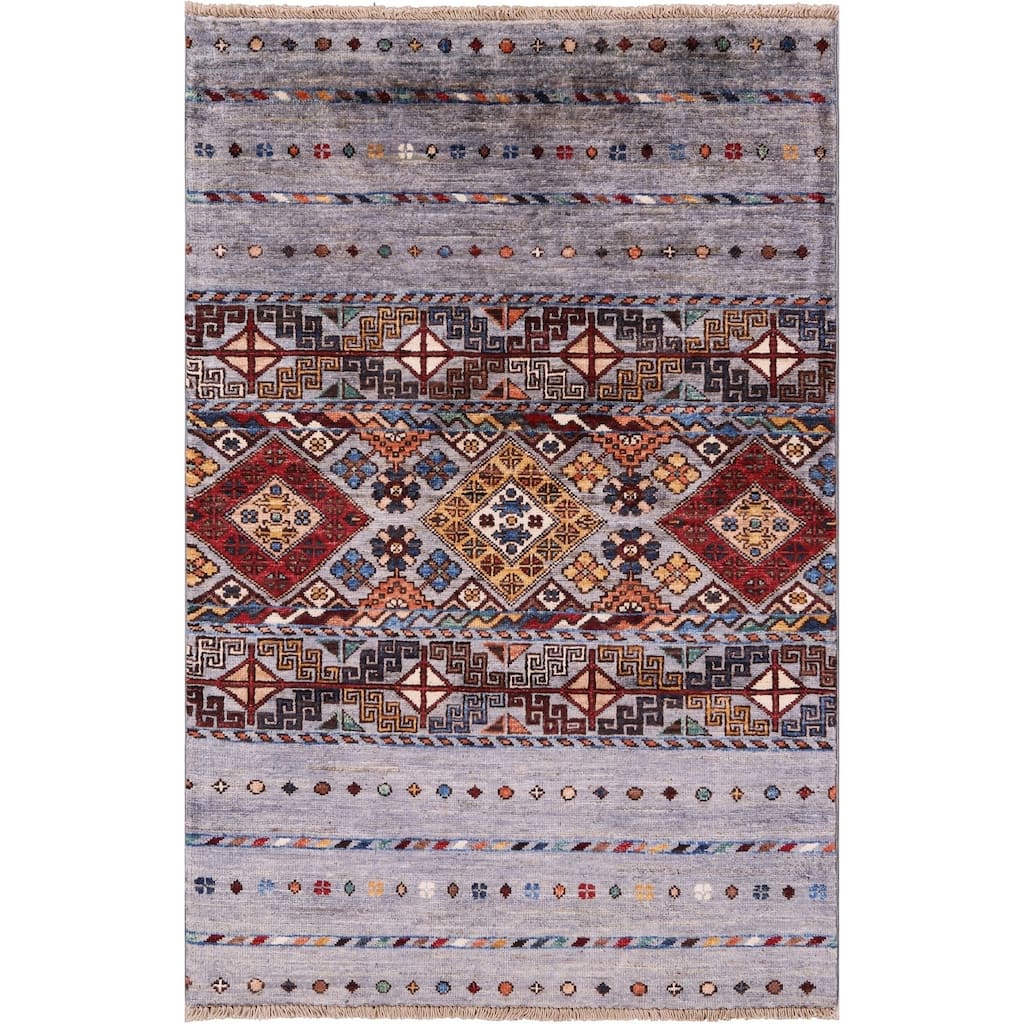 Golden Nile Grey Khorjin Persian Gabbeh Handmade Wool Rug - 2' 8" X 4' 1"