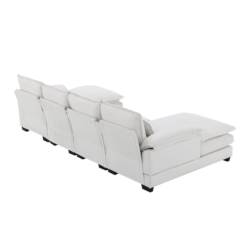 Modern U-shaped Sectional Sofa with Waist Pillows 6-seat Upholstered Symmetrical Sofa Furniture