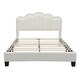 preview thumbnail 76 of 82, Full Size Upholstered Flower-Shape Bed with LED Light Strip & Ottoman,Sherpa Fabric Platform Bed with Wooden Slats Support,White