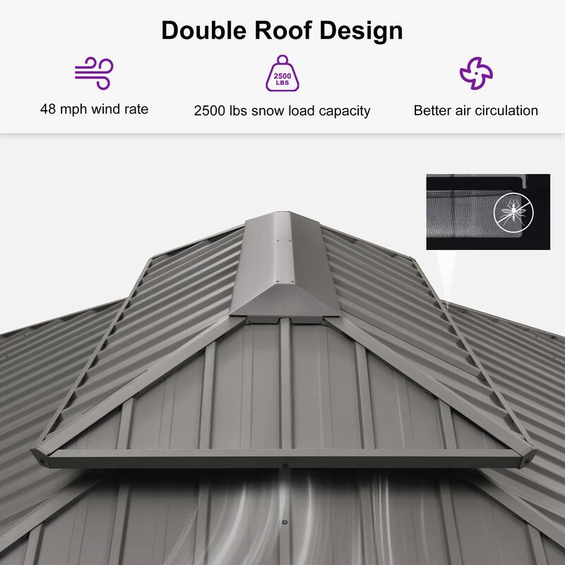PURPLE LEAF Outdoor Gazebo Aluminum Frame Galvanized Steel Hardtop Gazebo with Bulbs