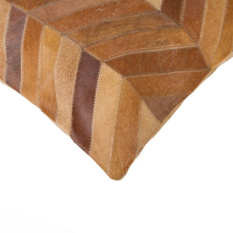 Set of Two 18" Tan Chevron Cowhide Throw Pillows