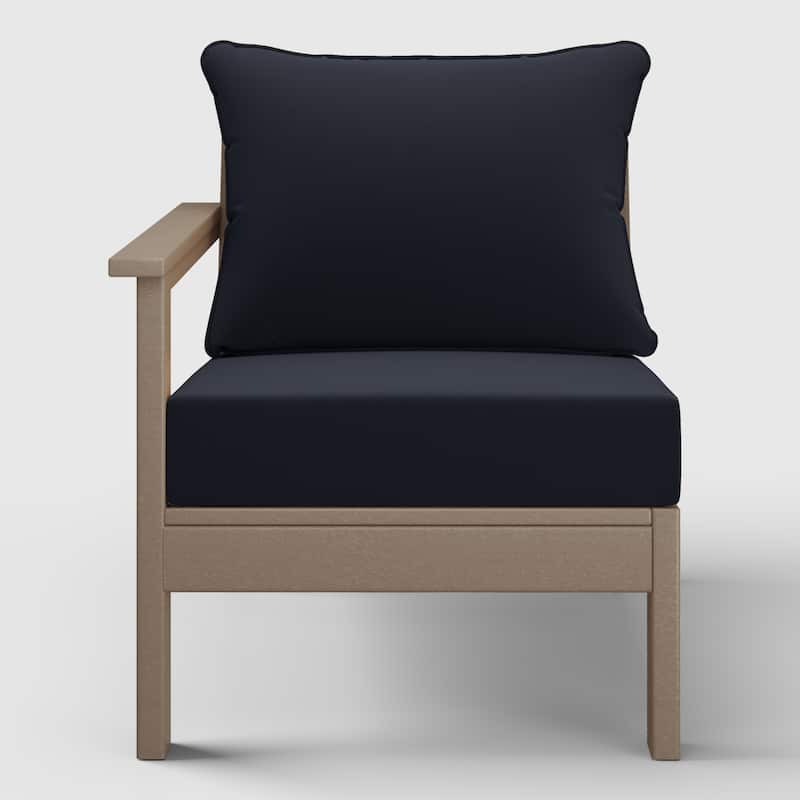 Birchwood All Weather HDPE Outdoor Patio Deep Seating Weathered Wood Left Arm Facing Chair With Cushions (2-PC-Set)