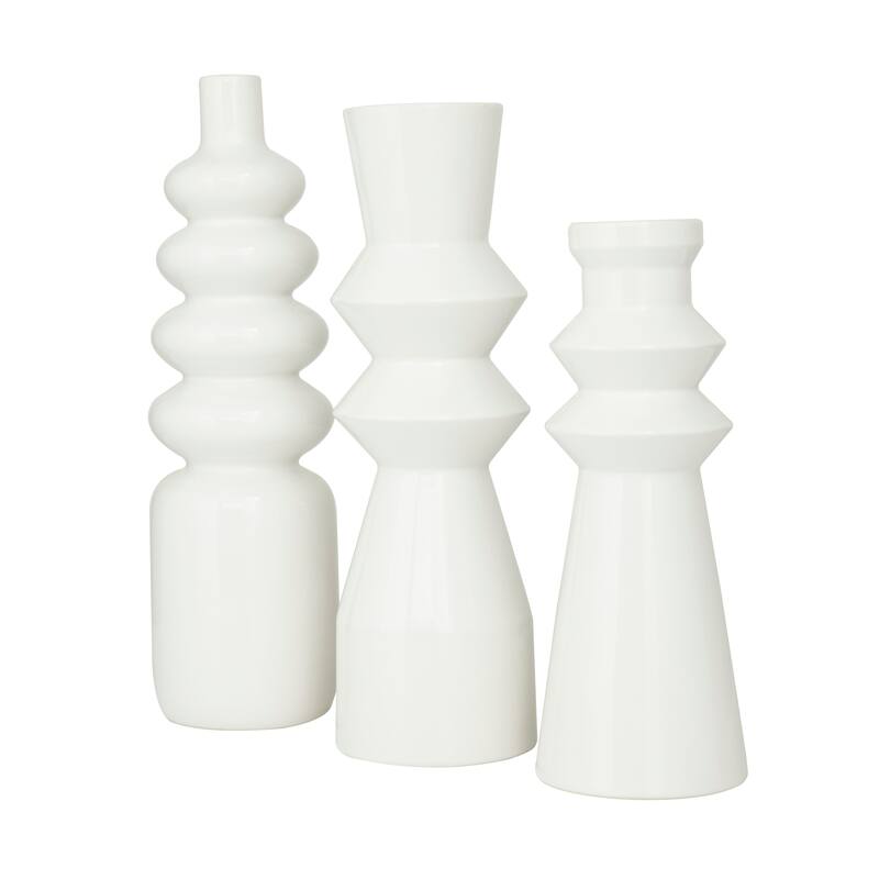 CosmoLiving by Cosmopolitan Minimalist Ceramic Vase with Bubble and Fluted Texture Designs (Set of 3) - White or Black