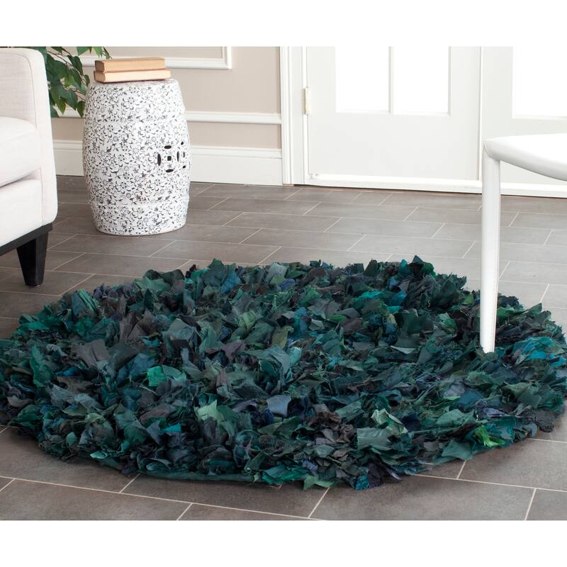 SAFAVIEH Handmade Rio Shag Chihoko 3.5-inch Extra Thick Decorative Rug - 4' Round - Green/Multi
