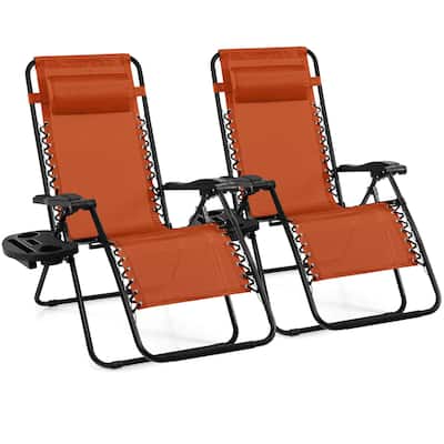 Costway 2 PCS Folding Zero Gravity Reclining Lounge Chairs Beach Patio - 2 PCS