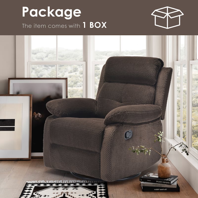 Recliner Chair with 360° Swivel, Soft Cushion Seat Rocker Accent Chair, Lounge Chaise Chair with Footrest - Chocolate